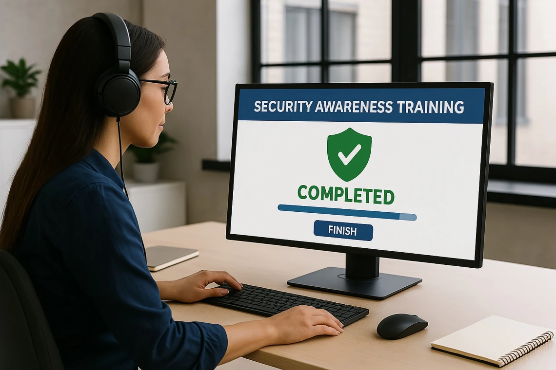 Woman at computer completing training